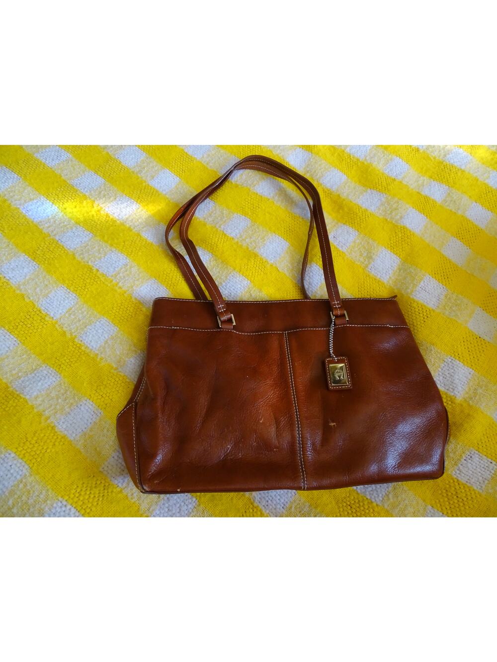 Vintage 90s Etienne Aigner Leather Shoulder Bag Classic Cognac Brown Tote Purse